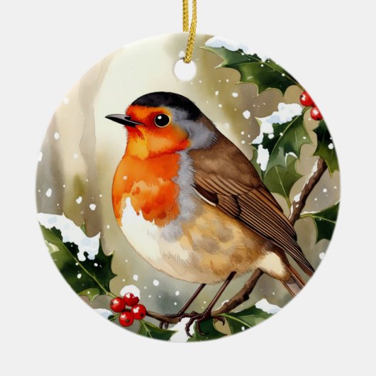 Watercolor Robin Christmas Keramisch Ornament (Voorkant)