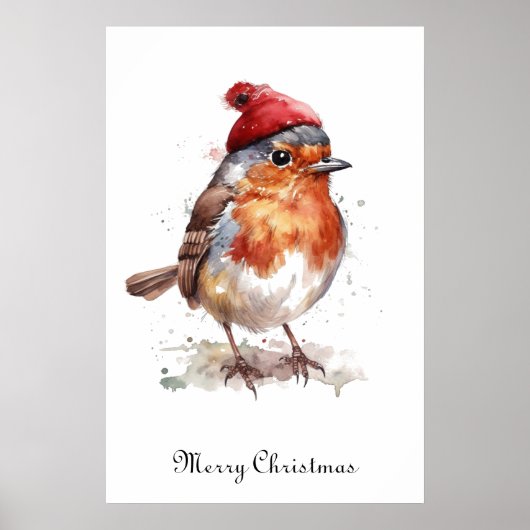 Watercolor Robin Kerst Wand Decoratie (Voorkant)