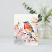 Watercolor Robin on Spring Cherry Blossom Branch Briefkaart (Staand voorkant)