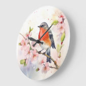 Watercolor Robin on Spring Cherry Blossom Branch Grote Klok (Hoek)