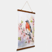 Watercolor Robin on Spring Cherry Blossom Branch Hangend Wandkleed (Gebogen)