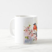 Watercolor Robin on Spring Cherry Blossom Branch Koffiemok (Voorkant links)