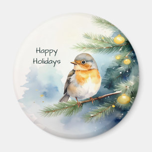 Watercolor Robin op een denneboomtak magneet