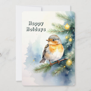 Watercolor Robin op een dennentak kerstkaart