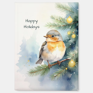 Watercolor Robin op een dennentak magneet