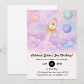Watercolor Rocket & Dreamy Galaxy Birthday  Kaart (Voorkant / Achterkant)