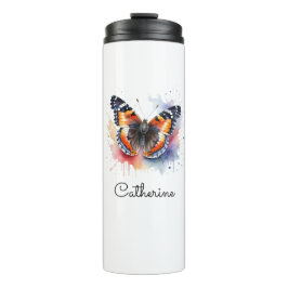 Watercolor Rode Admiraalvlinder Gepersonaliseerd Thermosbeker