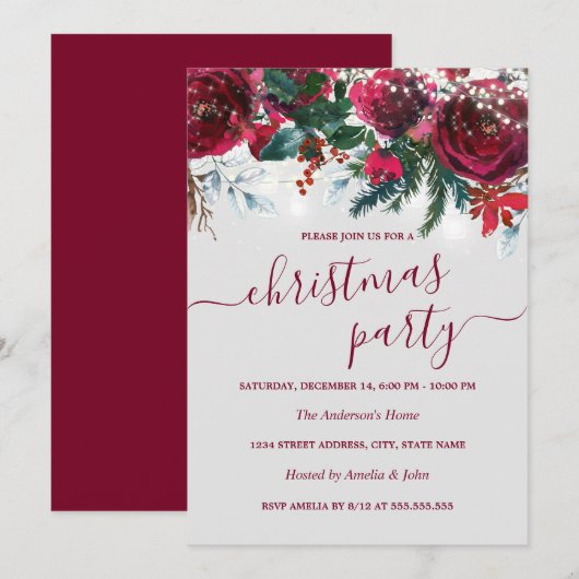 Watercolor Rode Bloem Kerstfeest Kaart (Voorkant / Achterkant)