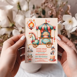 Watercolor Rode Circus Carnaval Baby 1e Verjaardag Kaart