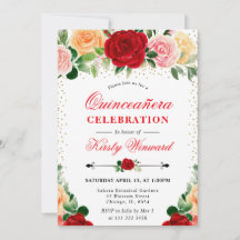 Watercolor Rode en Gele Rozen Quinceanera