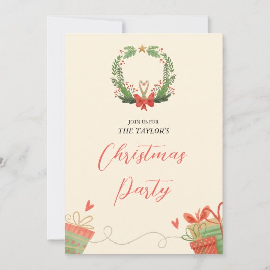 Watercolor Rode en Groene Krans Kerstfeest Kaart (Voorkant)