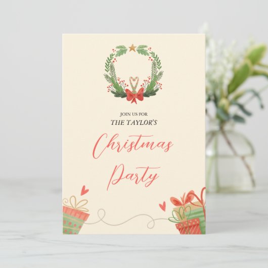 Watercolor Rode en Groene Krans Kerstfeest Kaart (Staand voorkant)