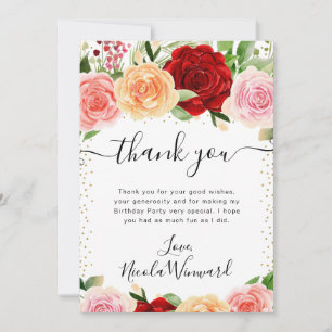 Watercolor Rode en Oranje Rozen Bloemen Verjaardag Bedankkaart