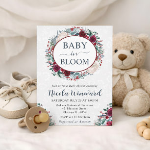Watercolor Rode en Witte Winter Krans Baby Shower Kaart