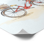 Watercolor Rode Fiets en Kat Poster (Hoek)