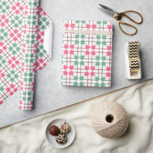 Watercolor Rode & Groene Kersttegels Cadeaupapier