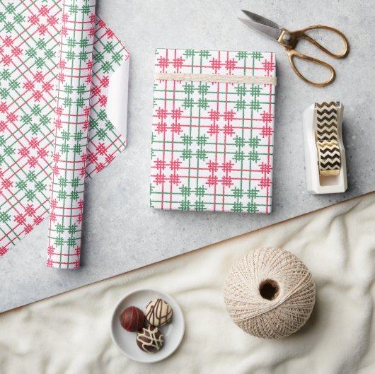 Watercolor Rode & Groene Kersttegels Cadeaupapier (Crafts)