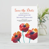 Watercolor Rode Klaproos Bloemen Save the Date (Staand voorkant)