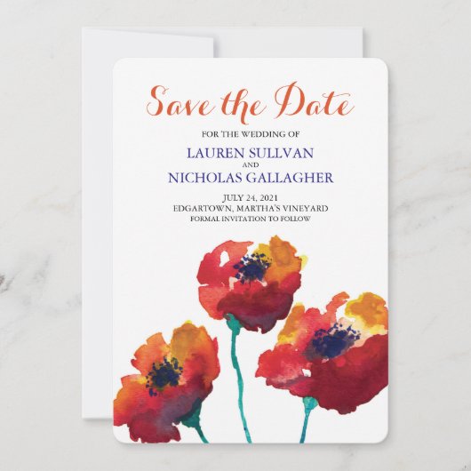 Watercolor Rode Klaproos Bloemen Save the Date (Voorkant)