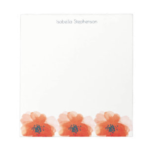 Watercolor Rode Klaprozen Aangepaste Naam Notitieblok