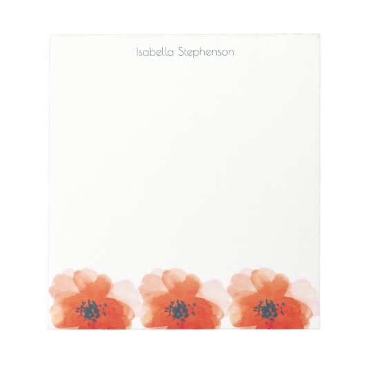 Watercolor Rode Klaprozen Aangepaste Naam Notitieblok (Voorkant)