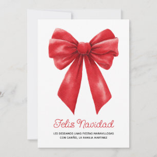 Watercolor Rode Lint Feliz Navidad Feestdagenkaart