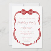 Watercolor Rode Lint Frame Kerstfeest Uitnodiging (Voorkant)