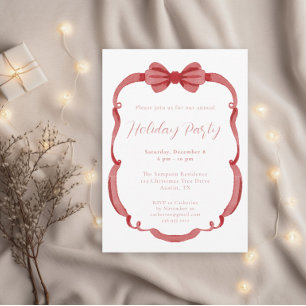 Watercolor Rode Lint Frame Kerstfeest Uitnodiging