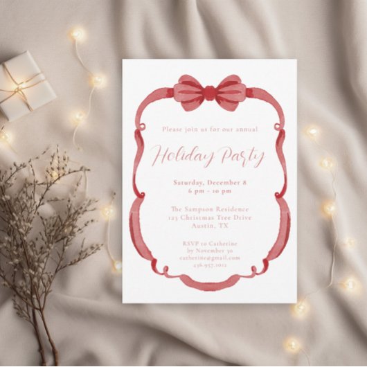 Watercolor Rode Lint Frame Kerstfeest Uitnodiging