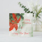 Watercolor Rode Poinsettia Prettig Kerstfeest  Feestdagenkaart (Staand voorkant)