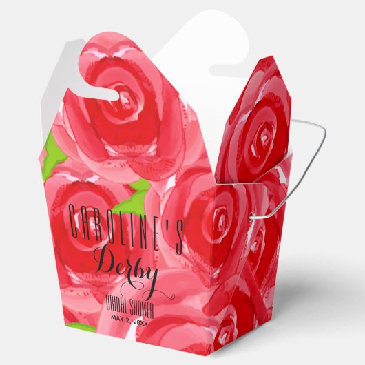 Watercolor Rode Rozen Bloemen Take Out Bedankdoosjes (Geopend)