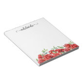 Watercolor Rode Rozen Bloemrijke Rand Script Naam Notitieblok (Schuin)