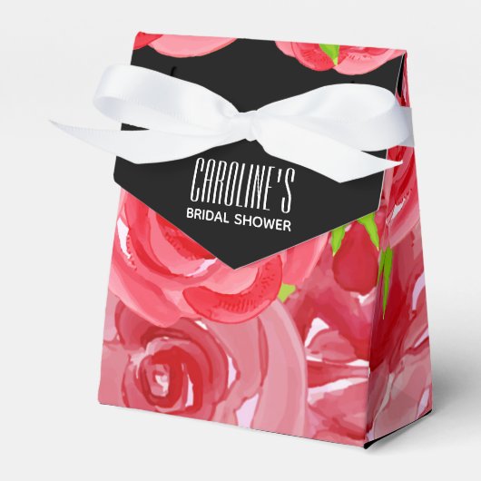 Watercolor Rode Rozen Bloemstuk Tent Stijl Bedankdoosjes (Voorkant Zijde)