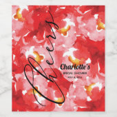 Watercolor Rode Rozen Bruidsbruiloft Wijn Etiket (Enkel label)