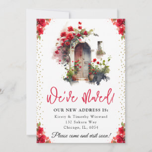 Watercolor Rode Rozen Lente Deur Nieuw Thuis Aankondiging