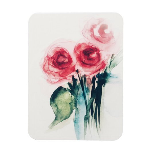Watercolor Rode Rozen Magneet (Verticaal)