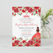 Watercolor Rode Rozen Quinceanera Uitnodiging (Staand voorkant)