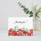 Watercolor Rode Rozen Rand Dank Je Wel Briefkaart (Staand voorkant)