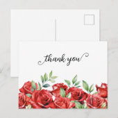 Watercolor Rode Rozen Rand Dank Je Wel Briefkaart (Voorkant / Achterkant)