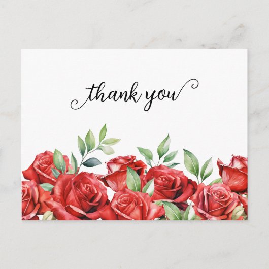 Watercolor Rode Rozen Rand Dank Je Wel Briefkaart (Voorkant)