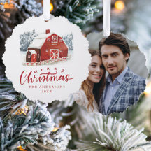 Watercolor Rode Schuur Kerstmis Foto