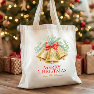 Watercolor rode strik en gouden belletjes aangepas tote bag