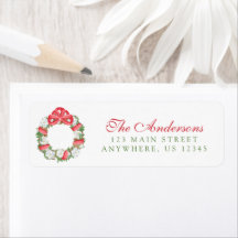 Watercolor Rode Strik Magnolia Kerstkrans