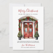 Watercolor Rode Voordeur Prettig Kerstfeest Feestdagenkaart (Voorkant)