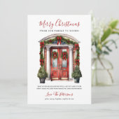 Watercolor Rode Voordeur Prettig Kerstfeest Feestdagenkaart (Staand voorkant)