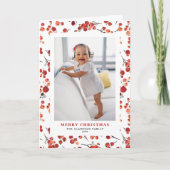 Watercolor Rode Winterbes Kerst Foto Feestdagen Kaart (Voorkant)