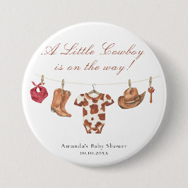 Watercolor Rodeo Western Cowboy Baby Shower Ronde Button 7,6 Cm