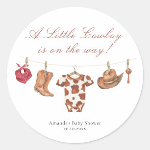 Watercolor Rodeo Western Cowboy Baby Shower Ronde Sticker
