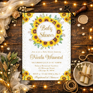 Watercolor Roestige Zonnebloemen Krans Baby Shower Kaart