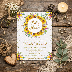 Watercolor Roestige Zonnebloemen Krans Baby Shower Kaart